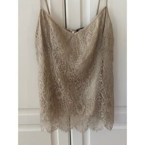 DKNY Pale Gold Lace Silk Blend Camisole Top Metallic P452996CA Size 12 NWT